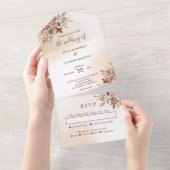 Elegant Wedding Pink tones Herfst Rustic All In One Uitnodiging (Afscheurbaar)