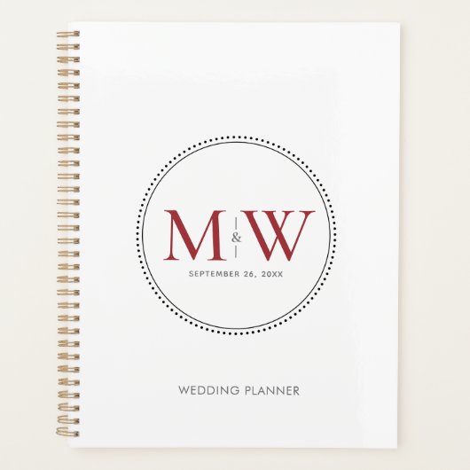 Élégant Wedding planner de monogramme rouge (Devant)