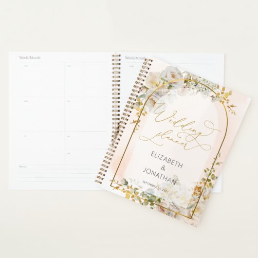 Élégant Wedding planner floral blanc (Devant avec enveloppe)