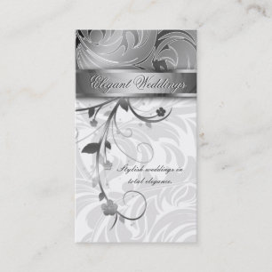 Elegant Wedding Planner Floral Leaf Silver Visitekaartje