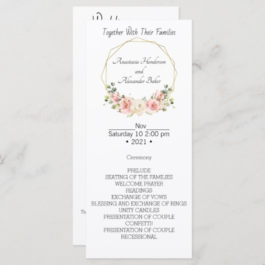 Elegant Wedding Program. (Voorkant / Achterkant)