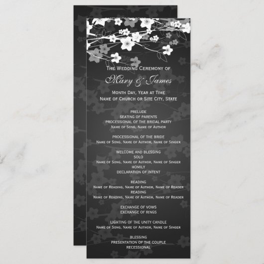 Elegant Wedding Program Cherry Blossom Black Programma (Voorkant / Achterkant)