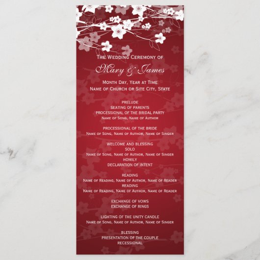 Elegant Wedding Program Cherry Blossom Red Programma (Voorkant)