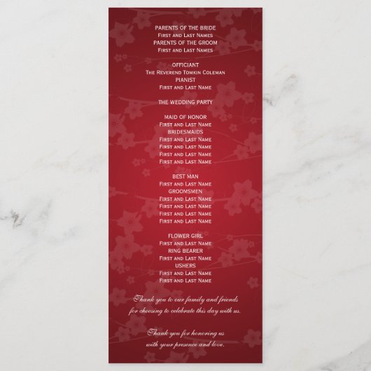 Elegant Wedding Program Cherry Blossom Red Programma