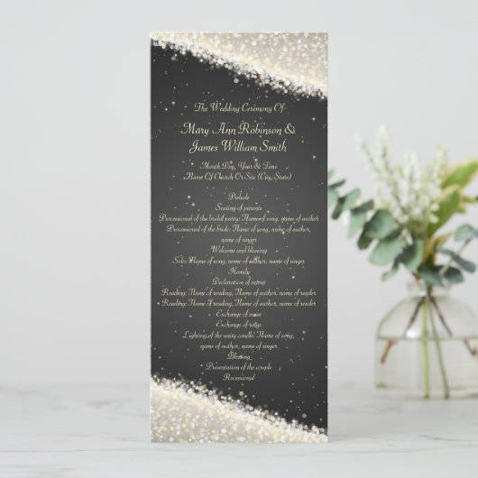Elegant Wedding Program Dazzling Sparkles Black Programma (Staand voorkant)