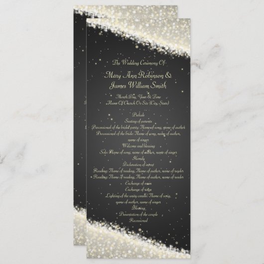 Elegant Wedding Program Dazzling Sparkles Black Programma (Voorkant / Achterkant)