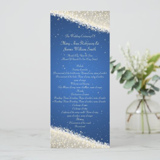 Elegant Wedding Program Dazzling Sparkles Blue Programma (Staand voorkant)