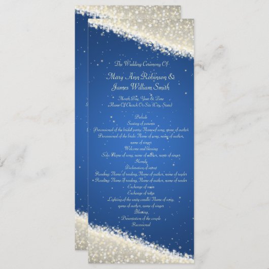 Elegant Wedding Program Dazzling Sparkles Blue Programma (Voorkant / Achterkant)