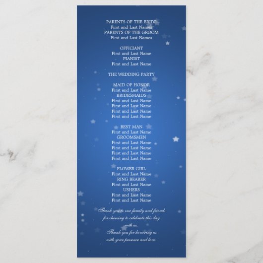 Elegant Wedding Program Dazzling Stars Blue Programma (Achterkant)