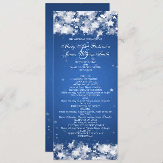 Elegant Wedding Program Dazzling Stars Blue Programma (Voorkant / Achterkant)