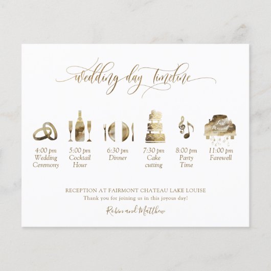 Elegant Wedding Program en tijdlijn in Gold (Voorkant)