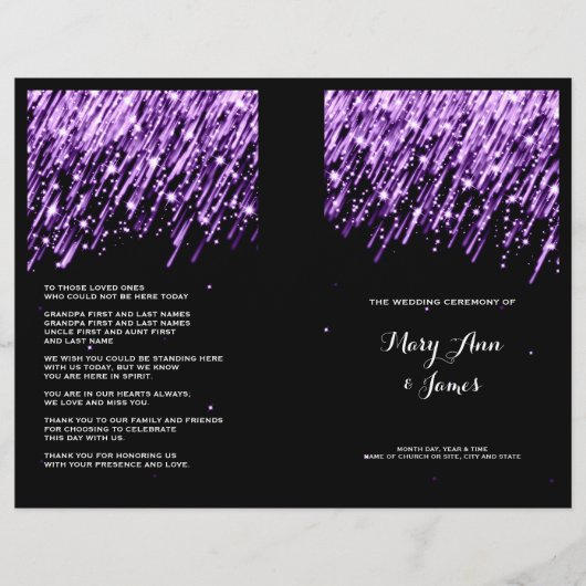 Elegant Wedding Program Falling Stars Paars (Voorkant)