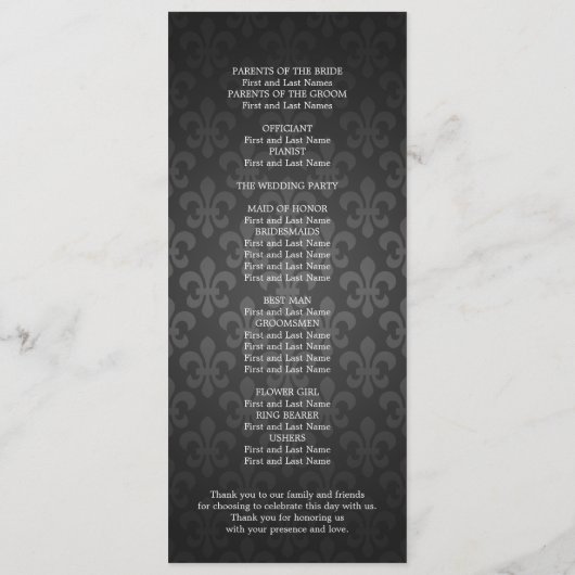 Elegant Wedding Program Fleur De Lis Black Programma (Achterkant)