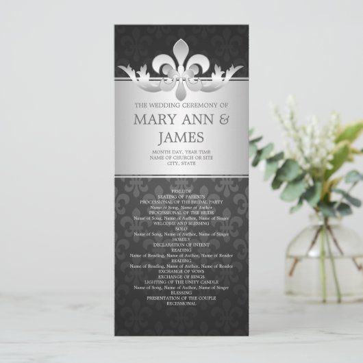 Elegant Wedding Program Fleur De Lis Black Programma (Staand voorkant)