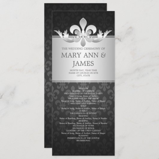 Elegant Wedding Program Fleur De Lis Black Programma (Voorkant / Achterkant)