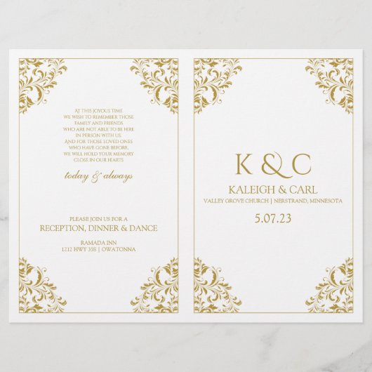 Elegant Wedding Program - Foldover Booklet (Gold) (Voorkant)