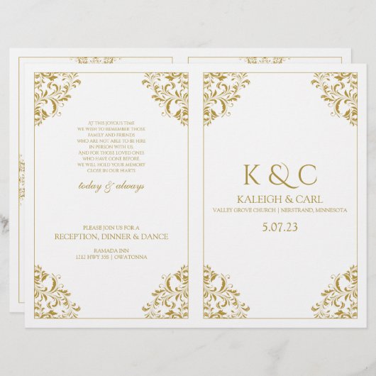 Elegant Wedding Program - Foldover Booklet (Gold) (Voorkant / Achterkant)
