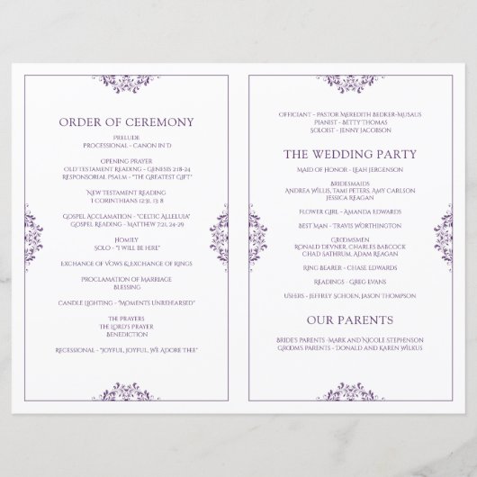 Elegant Wedding Program - Foldover Booklet - Plum (Achterkant)