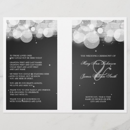 Elegant Wedding Program Glow & Sparkle Black (Voorkant)