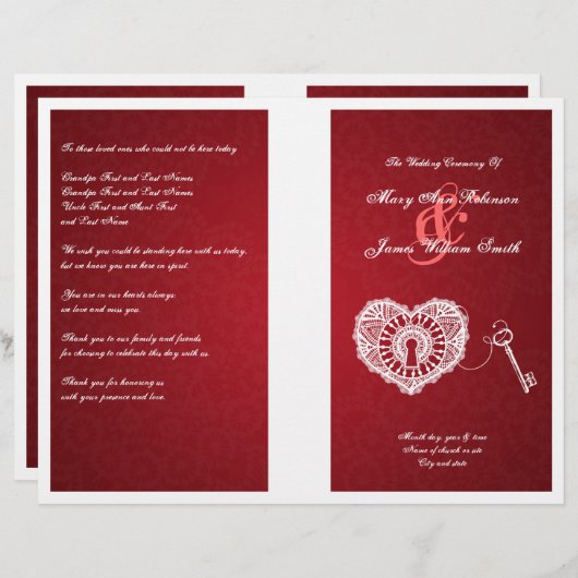 Elegant Wedding Program Key in Mijn hart Rood (Voorkant / Achterkant)