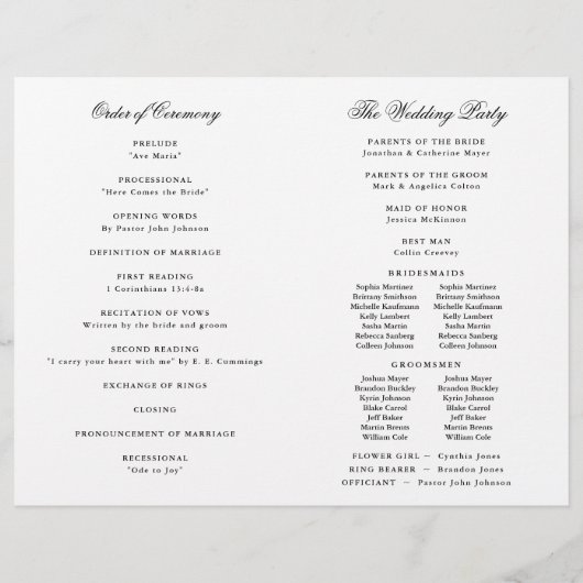 Elegant Wedding Program Large Wedding Party (Achterkant)