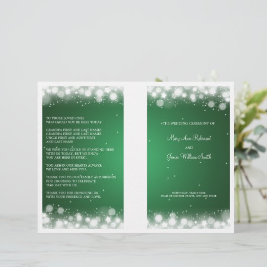 Elegant Wedding Program Magic Sparkle Green (Staand voorkant)