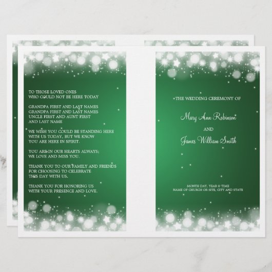 Elegant Wedding Program Magic Sparkle Green (Voorkant / Achterkant)