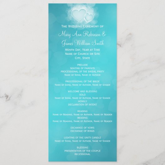 Elegant Wedding Program Modern Hearts Blue Programma (Voorkant)