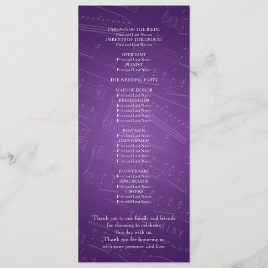 Elegant Wedding Program — Paars muziek Programma (Achterkant)
