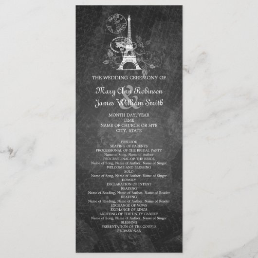 Elegant Wedding Program Romantic Paris Black Programma (Voorkant)
