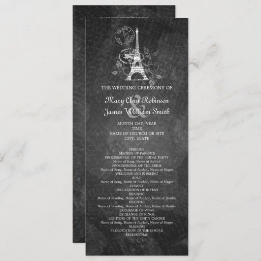 Elegant Wedding Program Romantic Paris Black Programma (Voorkant / Achterkant)