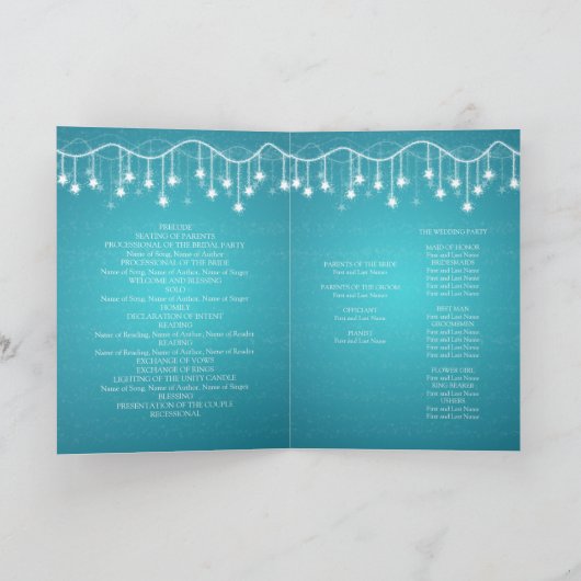 Elegant Wedding Program Shimmering Stars Blue Programma (Binnen)
