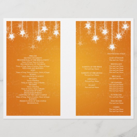 Elegant Wedding Program Shimmering Stars Oranje (Achterkant)