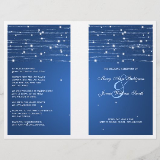 Elegant Wedding Program Sparging Lines Sapphire (Voorkant)