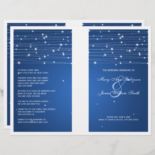 Elegant Wedding Program Sparging Lines Sapphire (Voorkant / Achterkant)