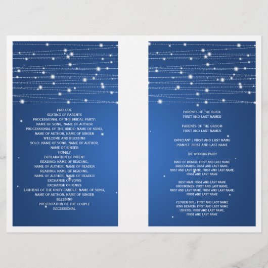 Elegant Wedding Program Sparging Lines Sapphire (Achterkant)