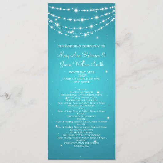 Elegant Wedding Program Sparking Chain Blue Programma (Voorkant)