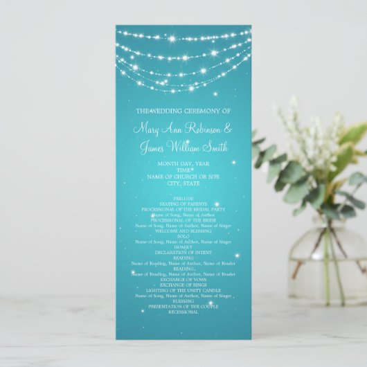 Elegant Wedding Program Sparking Chain Blue Programma (Staand voorkant)