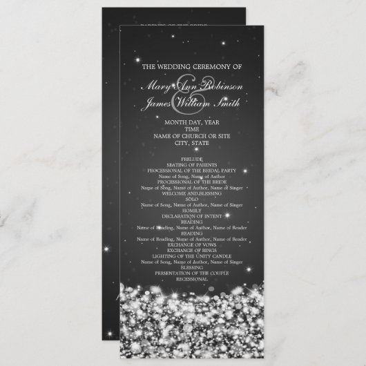 Elegant Wedding Program Star Sparkle Black Programma (Voorkant / Achterkant)