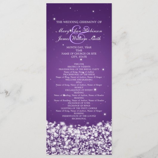 Elegant Wedding Program Star Sparkle Paars Programma (Voorkant)
