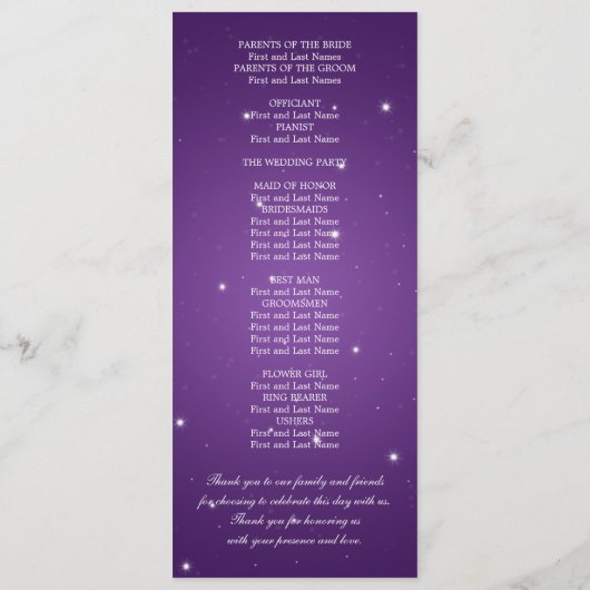 Elegant Wedding Program Star Sparkle Paars Programma (Achterkant)