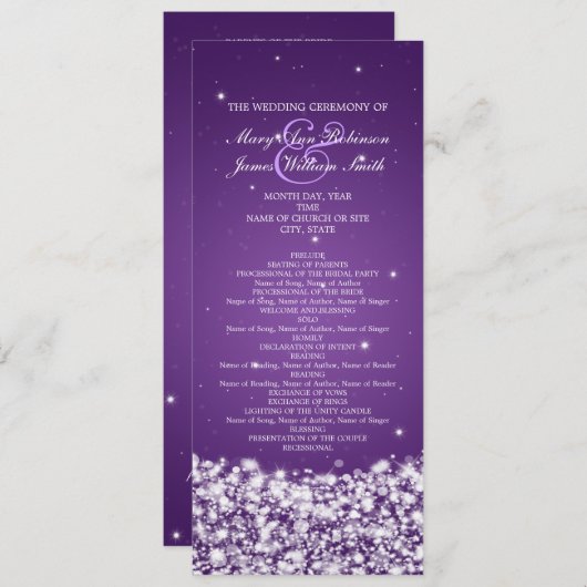 Elegant Wedding Program Star Sparkle Paars Programma (Voorkant / Achterkant)