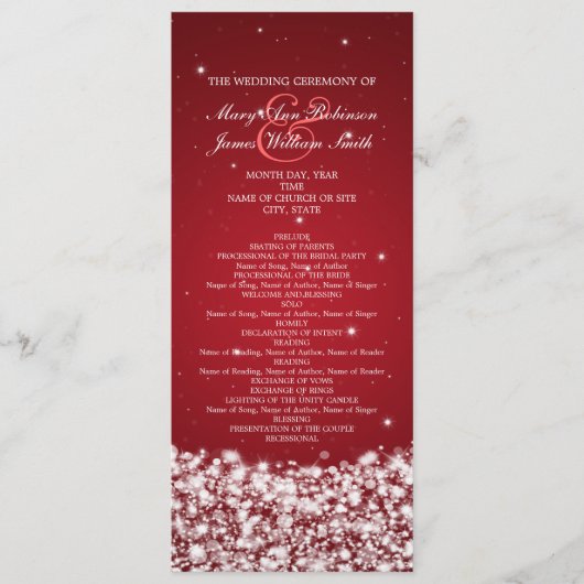 Elegant Wedding Program Star Sparkle Red Programma (Voorkant)