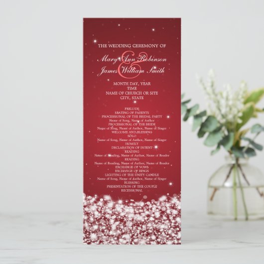Elegant Wedding Program Star Sparkle Red Programma (Staand voorkant)