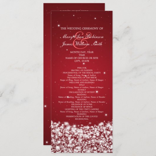 Elegant Wedding Program Star Sparkle Red Programma (Voorkant / Achterkant)