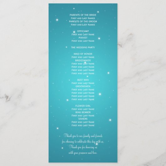 Elegant Wedding Program Summer Sparkle Turquoise Programma (Achterkant)