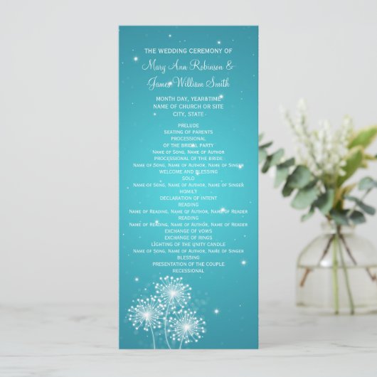 Elegant Wedding Program Summer Sparkle Turquoise Programma (Staand voorkant)