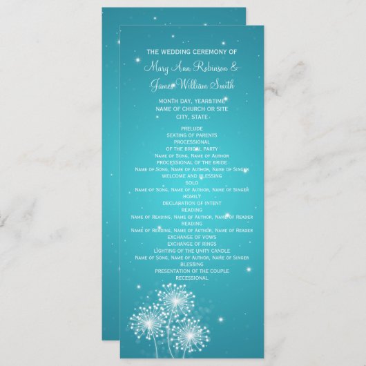 Elegant Wedding Program Summer Sparkle Turquoise Programma (Voorkant / Achterkant)