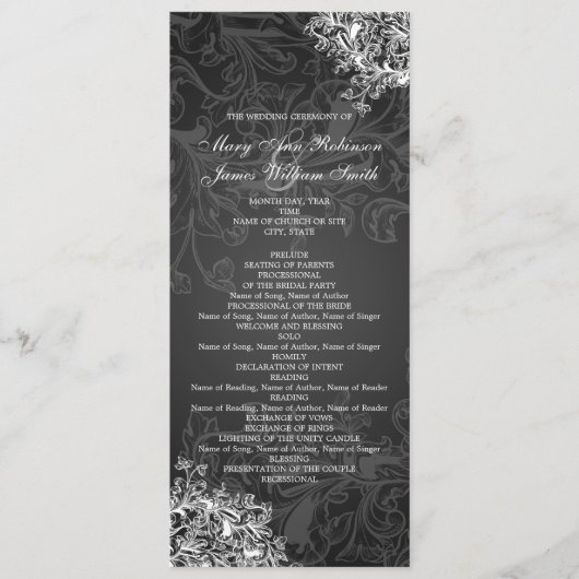 Elegant Wedding Program  Swirls Black Programma (Voorkant)