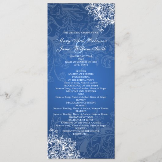 Elegant Wedding Program Swirls Blue Programma (Voorkant)